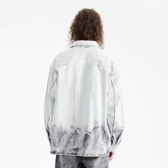 ORGANIC EMOTION Distressed Snow Mountain Tie-Dye Denim Shirt