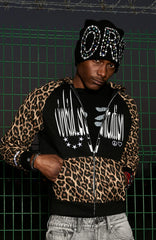 VINKID Leopard Full-Print Raglan Zip-Up Hoodie