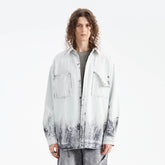 ORGANIC EMOTION Distressed Snow Mountain Tie-Dye Denim Shirt