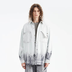 ORGANIC EMOTION Distressed Snow Mountain Tie-Dye Denim Shirt