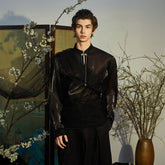 JIECHI Draped Sheer Brooch Organza Shirt