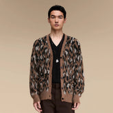 OPICLOTH Leopard Mohair V-Neck Cardigan