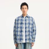 BONELESS Grunge Faded Check Band Patch Shirt