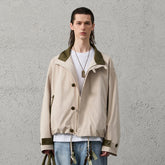 ORGANIC EMOTION Stand Collar PU Drawstring Jacket