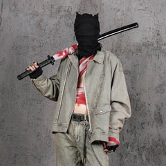 UNDERWATER Acid Wash Zipper Biker Jacket