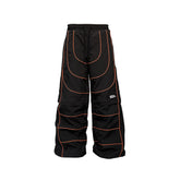 PCCVISION Contrast-Stitch Detachable Paneled Wide-Leg Pants