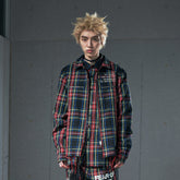 VENTUREK Punk Frayed Plaid Embroidered Jacket