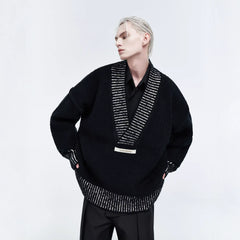 TIWILLTANG Retro Oversized V-Neck Sweater