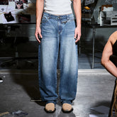 455EMBLE Washed Waist-Zip Wide-Leg Jeans