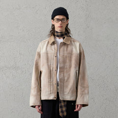 ORGANIC EMOTION Washed Contrast Collar Oversized Snap Jacket