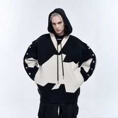 TIWILLTANG Contrast Layered Snap-Sleeves Knit Hoodie
