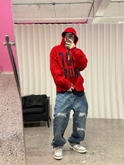 ME DA IGUAL Distressed Patch Washed Oversized Jeans