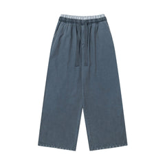 OVDY Layered-Waist Distressed Straight-Leg Pants