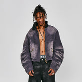 FLYERRER Distressed Curved Spliced Jacket Grey