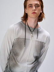 FLYERRER Washed Gradient Cross-Panel Raw-Edge Long-Sleeve Tee