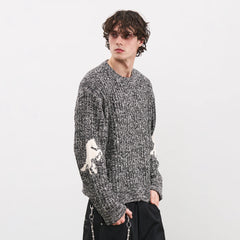 PMW Horse Elbow Patched Cable-Knit Sweater