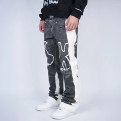 VINKID Faux-Layered Dove Graphic Contrast Panel Jeans