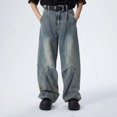 ERROR CODE ROBOT Washed Curved Pleated- Knee Jeans
