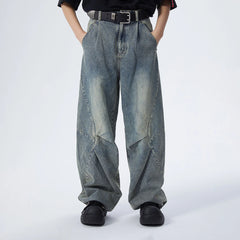 ERROR CODE ROBOT Washed Curved Pleated- Knee Jeans