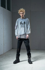 VENTUREK Distressed Zippered-Hem Slogan Slim Pants