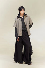 ALVNG AR ANTS Contrast Collar Knitted Texture Half Shirt
