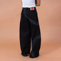 CLP Chain Graphic Frayed Curved-Leg Jeans