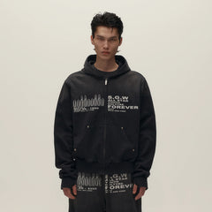 SAVAGEGROWTHWORLD Bullet Hole Graphic Washed Zip-Up Hoodie