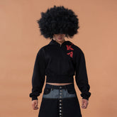 CLP Letter Patch Cropped Zip-Up Hoodie