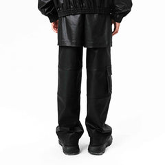 VANN VALRENCE Rivet Layered Coated Denim Pants