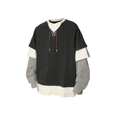 RELABEL Layered Lace-Up Sweatshirt Gray