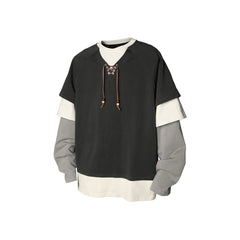 RELABEL Layered Lace-Up Sweatshirt Gray