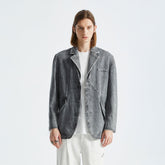 ORGANIC EMOTION Deconstructed Washed Detachable Collar Denim Blazer
