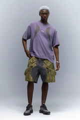 XIPHEVIL Washed Contrast Panel Pocket Utility Shorts Green