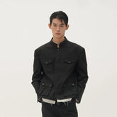 ORAL UTOPIA Faux Layered Hem Mandarin Collar Jacket