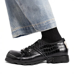 REWRITE Croc-Embossed Square-Toe Derby Shoes