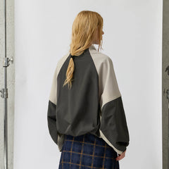 ORGANIC EMOTION Contrast Diagonal Half Zip Oversized Windbreaker