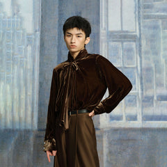 TUIMU Velvet Bow-Tie Blouse