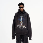 ULIPERY Distressed Glow Crinkled Hoodie