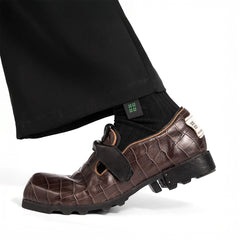 REWRITE Croc-Embossed Strap Loafers Brown