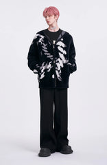 TIWILLTANG Contrast Jacquard Fuzzy Hooded Jacket