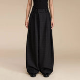 OPICLOTH Plaid Crinkled Wide-Leg Trousers