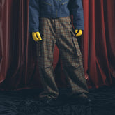 TRECLUB Plaid Pleated-Knee Wide-Leg Cargo Pants