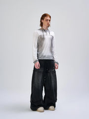 FLYERRER Washed Gradient Cross-Panel Raw-Edge Long-Sleeve Tee