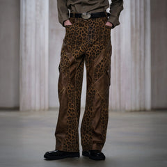 FACEONLAB Leopard Paneled Straight-Leg Pants