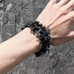 ILLUSORY Braided Spiked Leather Bracelet