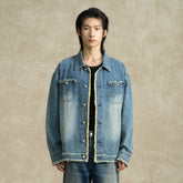 BONELESS Washed Frayed Edge Denim Jacket