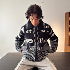 MIICHOUS Racer Geometric Jacquard Zip-Up Cardigan