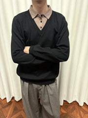 KREATE Contrast Faux Layered Polo Sweater