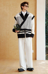 TIWILLTANG Asym Wrap Stripe-Collar Pullover