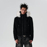 SAVAGEGROWTHWORLD Detachable Fur Collar Double-Zipper Coat
